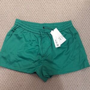 NWT Green Zara Satin Effect Shorts, L